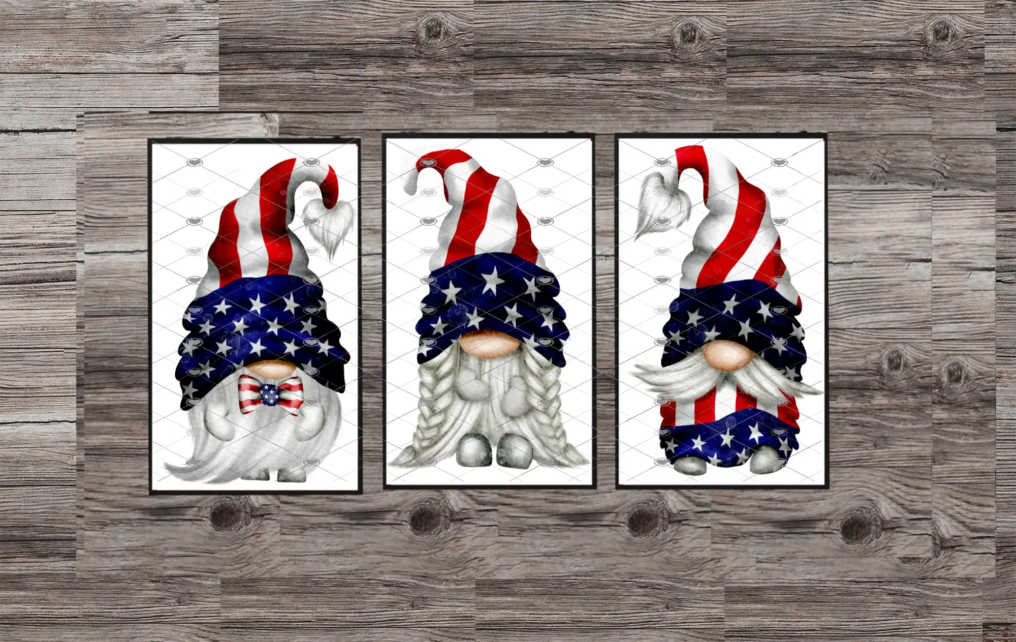 United States Flag Gnome Prints, Set Of 3 USA Gonk Print